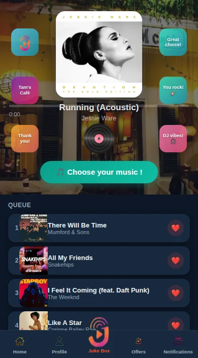 Juke4ME app — the venue queue with votes